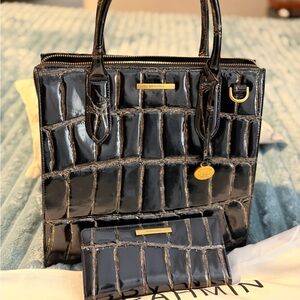 Brahmin Caroline Black Nerina Satchel with Matching Wallet